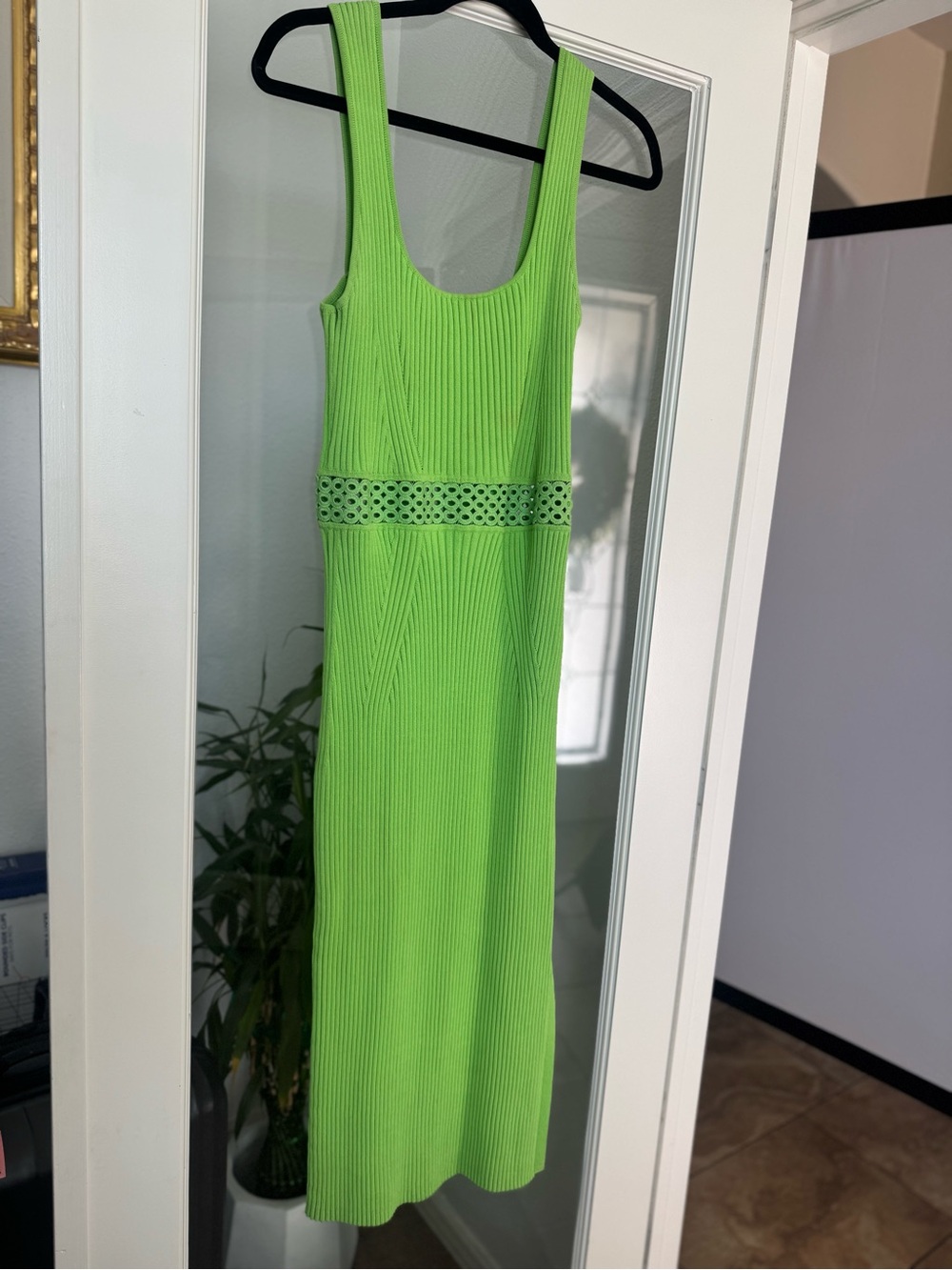 House Sleeveless Ribbed Midi Dress in Lime Green